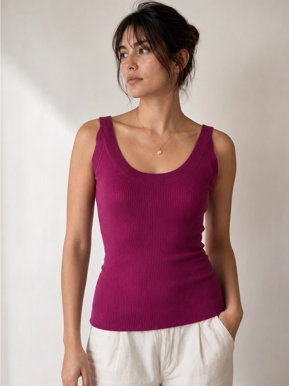 Jennie Liu Merino Wool Silk Sleeveless Knit Tank Sweater Berry Sz Small